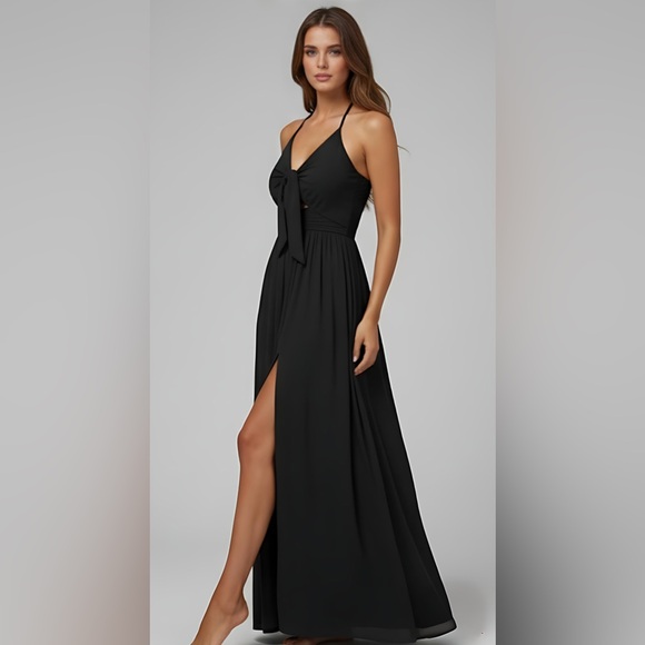 By Design Dresses & Skirts - Boho Black Knot Front Tie Back Maxi Halter Dress